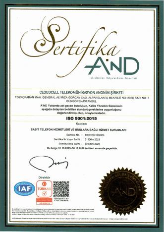 ISO 9001 Kalite Yönetim Sistemi belgesi