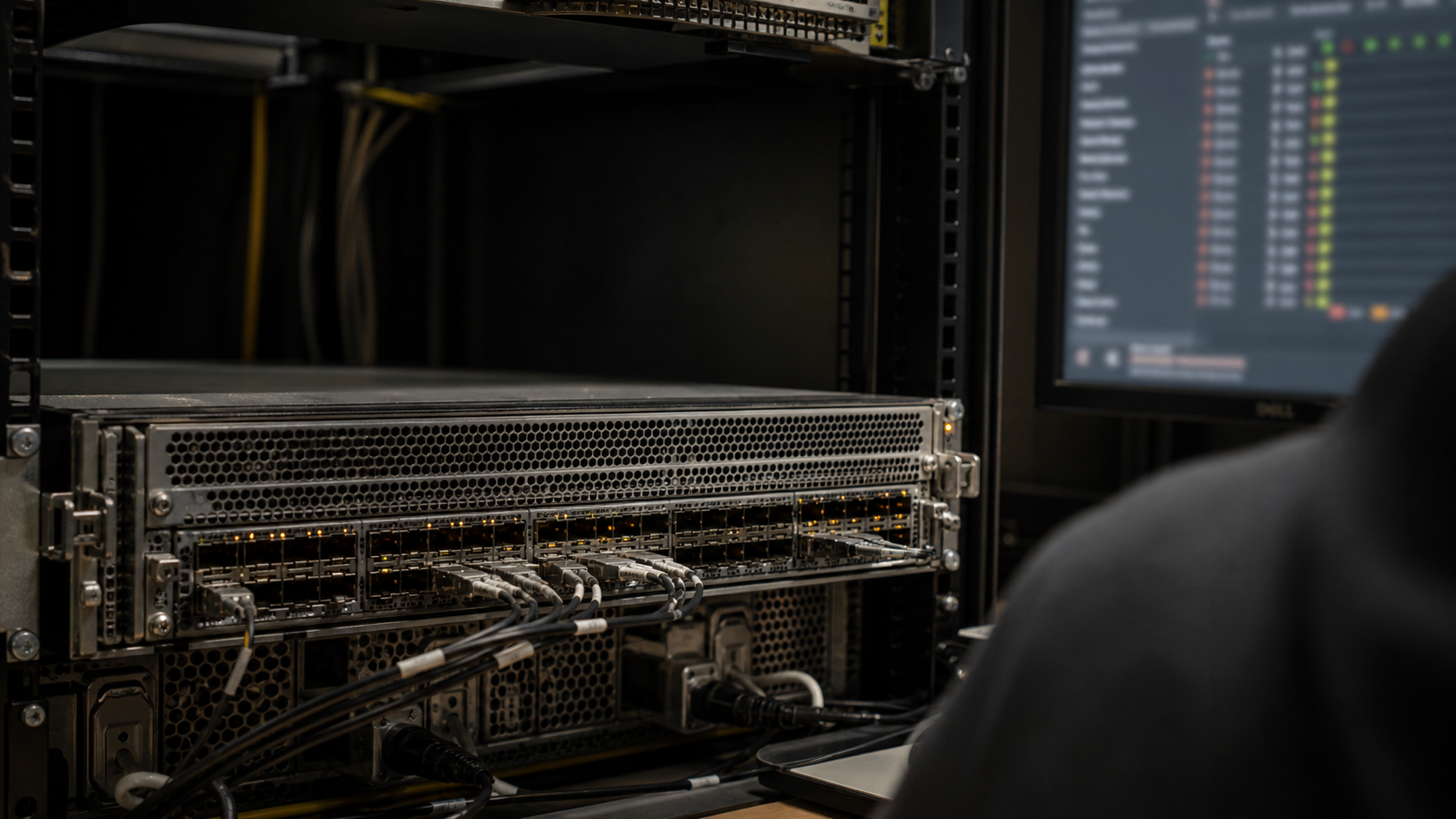 Ağ operasyon merkezindeki taşıyıcı sınıfı yönlendirici ve fiber bağlantılar